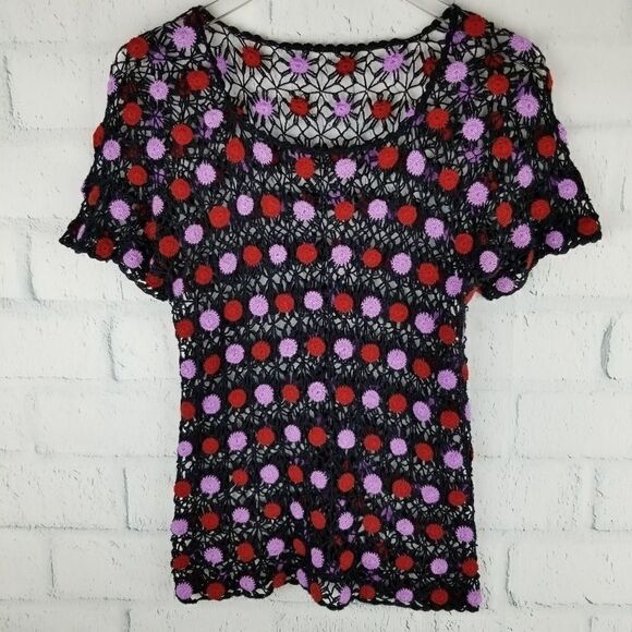 Boho Black, Lavendar, and Red Crochet Top. - Picture 1 of 4